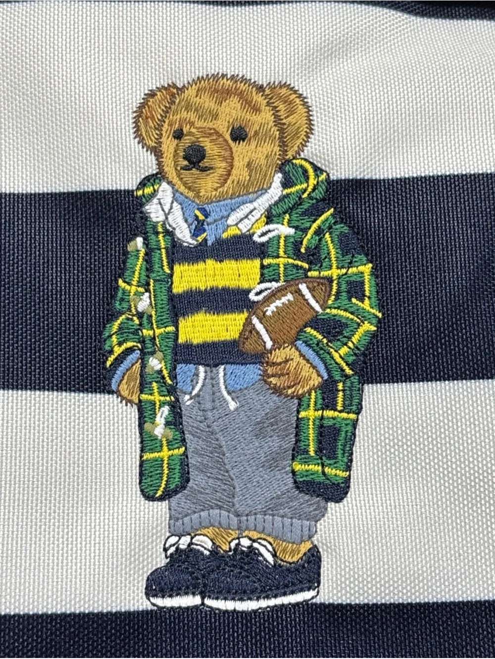 Polo Ralph Lauren Bear Football Navy White Striped Backpack Laptop Sleeve